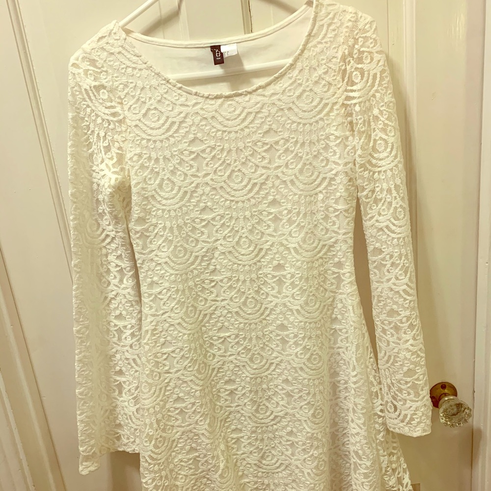 Lace white dress with a cream liner underneath